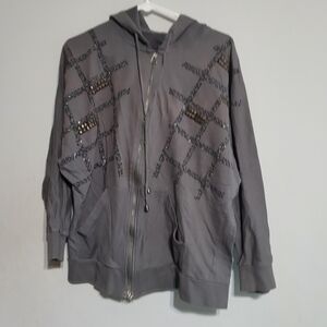 Womens Hoodie Large Gray Zip Up Sweatshirt Beads Reputation Era Vibes Forever 21